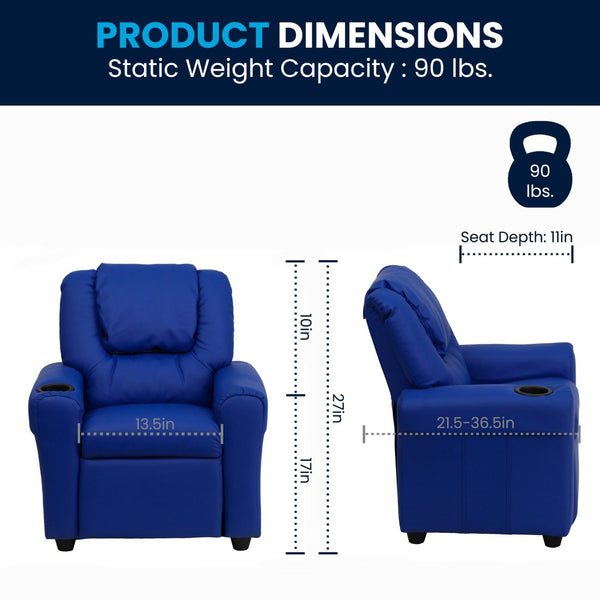 English Elm Vana Cozy Kids Recliner with Cup Holder, Headrest & Safety Features - Perfect for Playtime & Relaxation Blue Vinyl DG-ULT-KID-BLUE-GG