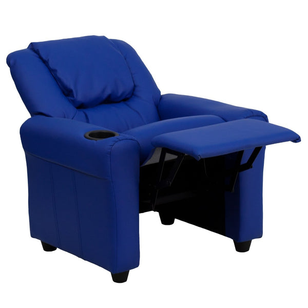 English Elm Vana Cozy Kids Recliner with Cup Holder, Headrest & Safety Features - Perfect for Playtime & Relaxation Blue Vinyl DG-ULT-KID-BLUE-GG