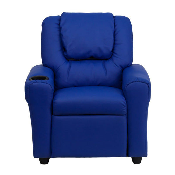 English Elm Vana Cozy Kids Recliner with Cup Holder, Headrest & Safety Features - Perfect for Playtime & Relaxation Blue Vinyl DG-ULT-KID-BLUE-GG