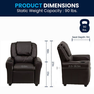 English Elm Vana Cozy Kids Recliner with Cup Holder, Headrest & Safety Features - Perfect for Playtime & Relaxation Brown LeatherSoft DG-ULT-KID-BRN-GG