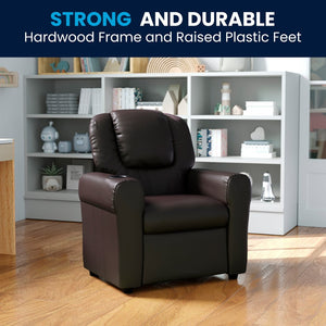 English Elm Vana Cozy Kids Recliner with Cup Holder, Headrest & Safety Features - Perfect for Playtime & Relaxation Brown LeatherSoft DG-ULT-KID-BRN-GG