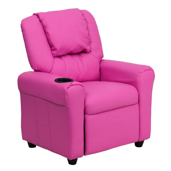 English Elm Vana Cozy Kids Recliner with Cup Holder, Headrest & Safety Features - Perfect for Playtime & Relaxation Hot Pink Vinyl DG-ULT-KID-HOT-PINK-GG