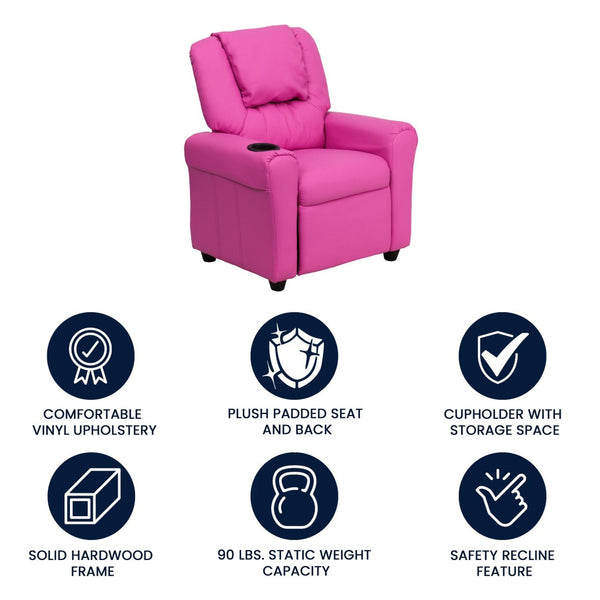 English Elm Vana Cozy Kids Recliner with Cup Holder, Headrest & Safety Features - Perfect for Playtime & Relaxation Hot Pink Vinyl DG-ULT-KID-HOT-PINK-GG