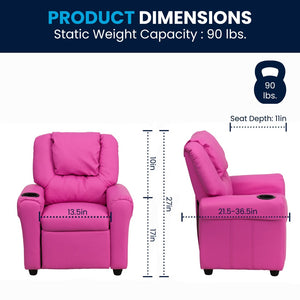 English Elm Vana Cozy Kids Recliner with Cup Holder, Headrest & Safety Features - Perfect for Playtime & Relaxation Hot Pink Vinyl DG-ULT-KID-HOT-PINK-GG