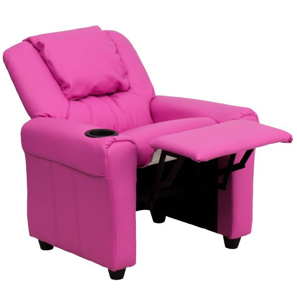 English Elm Vana Cozy Kids Recliner with Cup Holder, Headrest & Safety Features - Perfect for Playtime & Relaxation Hot Pink Vinyl DG-ULT-KID-HOT-PINK-GG