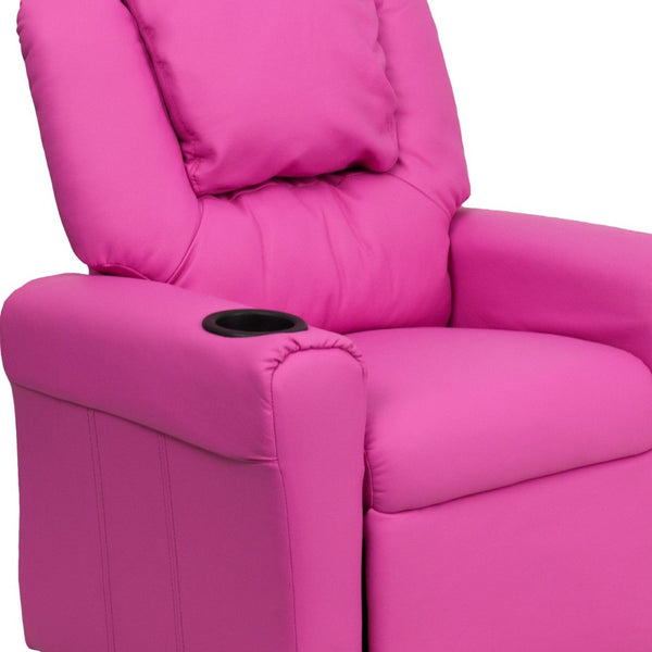 English Elm Vana Cozy Kids Recliner with Cup Holder, Headrest & Safety Features - Perfect for Playtime & Relaxation Hot Pink Vinyl DG-ULT-KID-HOT-PINK-GG