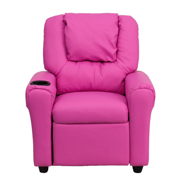 English Elm Vana Cozy Kids Recliner with Cup Holder, Headrest & Safety Features - Perfect for Playtime & Relaxation Hot Pink Vinyl DG-ULT-KID-HOT-PINK-GG