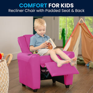 English Elm Vana Cozy Kids Recliner with Cup Holder, Headrest & Safety Features - Perfect for Playtime & Relaxation Hot Pink Vinyl DG-ULT-KID-HOT-PINK-GG