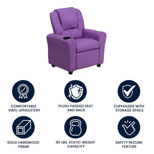 English Elm Vana Cozy Kids Recliner with Cup Holder, Headrest & Safety Features - Perfect for Playtime & Relaxation Lavender Vinyl DG-ULT-KID-LAV-GG