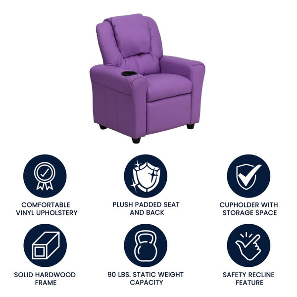 English Elm Vana Cozy Kids Recliner with Cup Holder, Headrest & Safety Features - Perfect for Playtime & Relaxation Lavender Vinyl DG-ULT-KID-LAV-GG