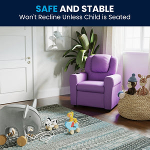 English Elm Vana Cozy Kids Recliner with Cup Holder, Headrest & Safety Features - Perfect for Playtime & Relaxation Lavender Vinyl DG-ULT-KID-LAV-GG