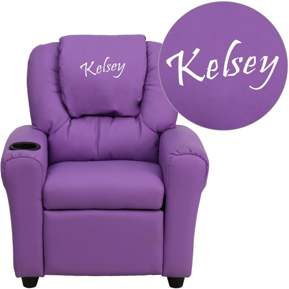 English Elm Personalized Kids Recliner with Cup Holder, Plush Comfort, Safe Design for Playtime & Relaxation Red Vinyl DG-ULT-KID-RED-TXTEMB-GG