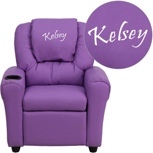 English Elm Personalized Kids Recliner with Cup Holder, Plush Comfort, Safe Design for Playtime & Relaxation Lavender Vinyl DG-ULT-KID-LAV-TXTEMB-GG