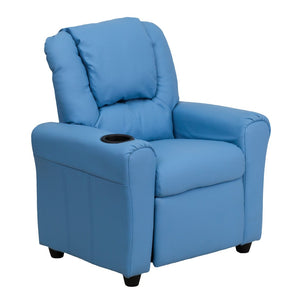 English Elm Vana Cozy Kids Recliner with Cup Holder, Headrest & Safety Features - Perfect for Playtime & Relaxation Light Blue Vinyl DG-ULT-KID-LTBLUE-GG