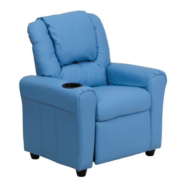 English Elm Vana Cozy Kids Recliner with Cup Holder, Headrest & Safety Features - Perfect for Playtime & Relaxation Light Blue Vinyl DG-ULT-KID-LTBLUE-GG