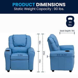 English Elm Vana Cozy Kids Recliner with Cup Holder, Headrest & Safety Features - Perfect for Playtime & Relaxation Light Blue Vinyl DG-ULT-KID-LTBLUE-GG