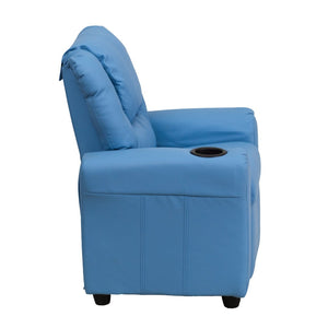 English Elm Vana Cozy Kids Recliner with Cup Holder, Headrest & Safety Features - Perfect for Playtime & Relaxation Light Blue Vinyl DG-ULT-KID-LTBLUE-GG