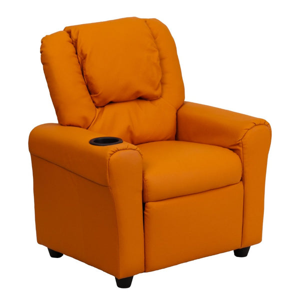 English Elm Vana Cozy Kids Recliner with Cup Holder, Headrest & Safety Features - Perfect for Playtime & Relaxation Orange Vinyl DG-ULT-KID-ORANGE-GG