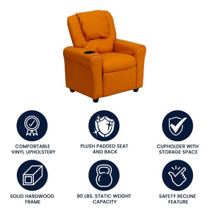 English Elm Vana Cozy Kids Recliner with Cup Holder, Headrest & Safety Features - Perfect for Playtime & Relaxation Orange Vinyl DG-ULT-KID-ORANGE-GG