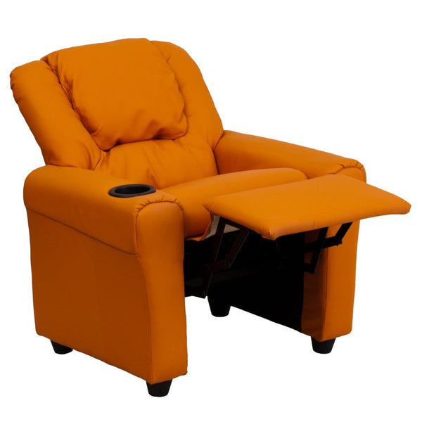 English Elm Vana Cozy Kids Recliner with Cup Holder, Headrest & Safety Features - Perfect for Playtime & Relaxation Orange Vinyl DG-ULT-KID-ORANGE-GG