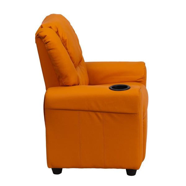 English Elm Vana Cozy Kids Recliner with Cup Holder, Headrest & Safety Features - Perfect for Playtime & Relaxation Orange Vinyl DG-ULT-KID-ORANGE-GG