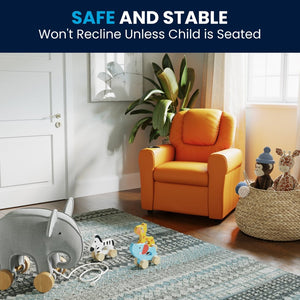 English Elm Vana Cozy Kids Recliner with Cup Holder, Headrest & Safety Features - Perfect for Playtime & Relaxation Orange Vinyl DG-ULT-KID-ORANGE-GG