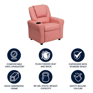 English Elm Vana Cozy Kids Recliner with Cup Holder, Headrest & Safety Features - Perfect for Playtime & Relaxation Pink Vinyl DG-ULT-KID-PINK-GG