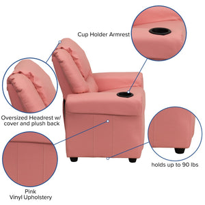 English Elm Vana Cozy Kids Recliner with Cup Holder, Headrest & Safety Features - Perfect for Playtime & Relaxation Pink Vinyl DG-ULT-KID-PINK-GG