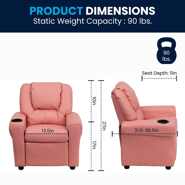 English Elm Vana Cozy Kids Recliner with Cup Holder, Headrest & Safety Features - Perfect for Playtime & Relaxation Pink Vinyl DG-ULT-KID-PINK-GG