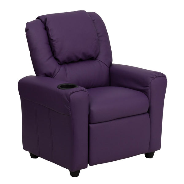 English Elm Vana Cozy Kids Recliner with Cup Holder, Headrest & Safety Features - Perfect for Playtime & Relaxation Purple Vinyl DG-ULT-KID-PUR-GG