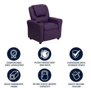 English Elm Vana Cozy Kids Recliner with Cup Holder, Headrest & Safety Features - Perfect for Playtime & Relaxation Purple Vinyl DG-ULT-KID-PUR-GG