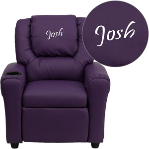 English Elm Personalized Kids Recliner with Cup Holder, Plush Comfort, Safe Design for Playtime & Relaxation Purple Vinyl DG-ULT-KID-PUR-TXTEMB-GG