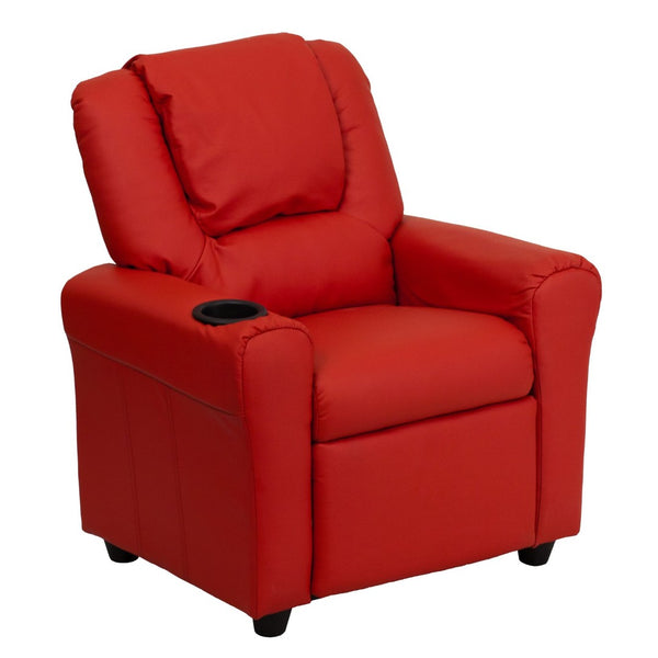 English Elm Vana Cozy Kids Recliner with Cup Holder, Headrest & Safety Features - Perfect for Playtime & Relaxation Red Vinyl DG-ULT-KID-RED-GG