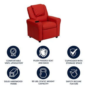 English Elm Vana Cozy Kids Recliner with Cup Holder, Headrest & Safety Features - Perfect for Playtime & Relaxation Red Vinyl DG-ULT-KID-RED-GG