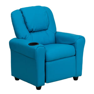 English Elm Vana Cozy Kids Recliner with Cup Holder, Headrest & Safety Features - Perfect for Playtime & Relaxation Turquoise Vinyl DG-ULT-KID-TURQ-GG
