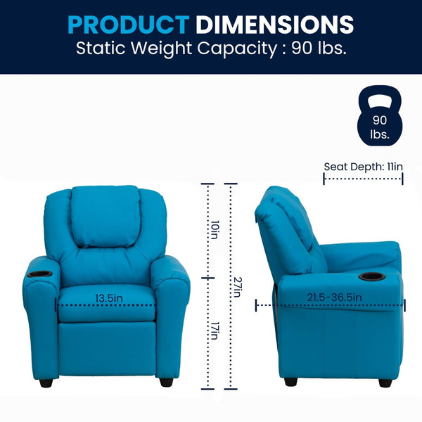 English Elm Vana Cozy Kids Recliner with Cup Holder, Headrest & Safety Features - Perfect for Playtime & Relaxation Turquoise Vinyl DG-ULT-KID-TURQ-GG