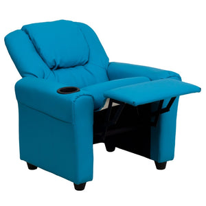 English Elm Vana Cozy Kids Recliner with Cup Holder, Headrest & Safety Features - Perfect for Playtime & Relaxation Turquoise Vinyl DG-ULT-KID-TURQ-GG