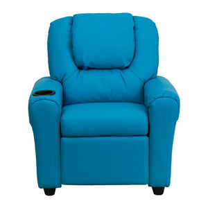 English Elm Vana Cozy Kids Recliner with Cup Holder, Headrest & Safety Features - Perfect for Playtime & Relaxation Turquoise Vinyl DG-ULT-KID-TURQ-GG
