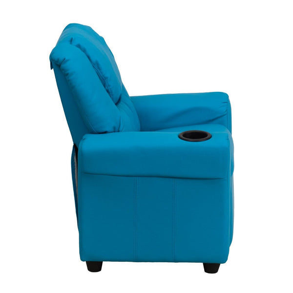 English Elm Vana Cozy Kids Recliner with Cup Holder, Headrest & Safety Features - Perfect for Playtime & Relaxation Turquoise Vinyl DG-ULT-KID-TURQ-GG
