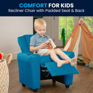 English Elm Vana Cozy Kids Recliner with Cup Holder, Headrest & Safety Features - Perfect for Playtime & Relaxation Turquoise Vinyl DG-ULT-KID-TURQ-GG