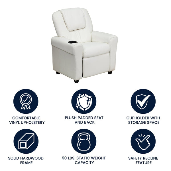 English Elm Vana Cozy Kids Recliner with Cup Holder, Headrest & Safety Features - Perfect for Playtime & Relaxation White Vinyl DG-ULT-KID-WHITE-GG