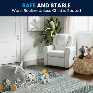 English Elm Vana Cozy Kids Recliner with Cup Holder, Headrest & Safety Features - Perfect for Playtime & Relaxation White Vinyl DG-ULT-KID-WHITE-GG