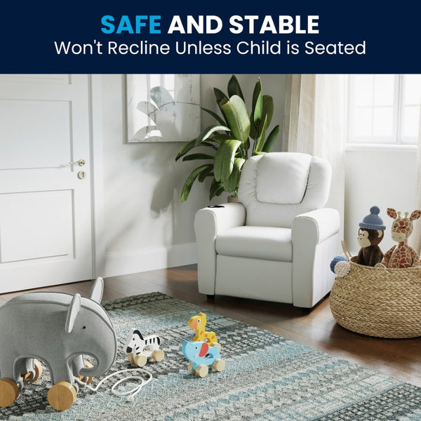 English Elm Vana Cozy Kids Recliner with Cup Holder, Headrest & Safety Features - Perfect for Playtime & Relaxation White Vinyl DG-ULT-KID-WHITE-GG