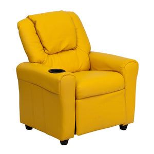 English Elm Vana Cozy Kids Recliner with Cup Holder, Headrest & Safety Features - Perfect for Playtime & Relaxation Yellow Vinyl DG-ULT-KID-YEL-GG