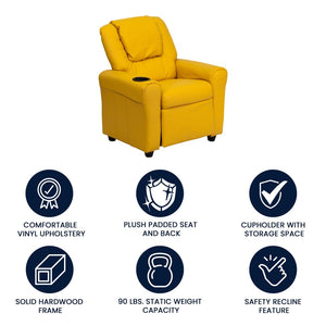 English Elm Vana Cozy Kids Recliner with Cup Holder, Headrest & Safety Features - Perfect for Playtime & Relaxation Yellow Vinyl DG-ULT-KID-YEL-GG