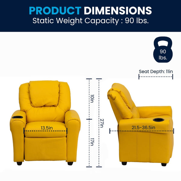 English Elm Vana Cozy Kids Recliner with Cup Holder, Headrest & Safety Features - Perfect for Playtime & Relaxation Yellow Vinyl DG-ULT-KID-YEL-GG