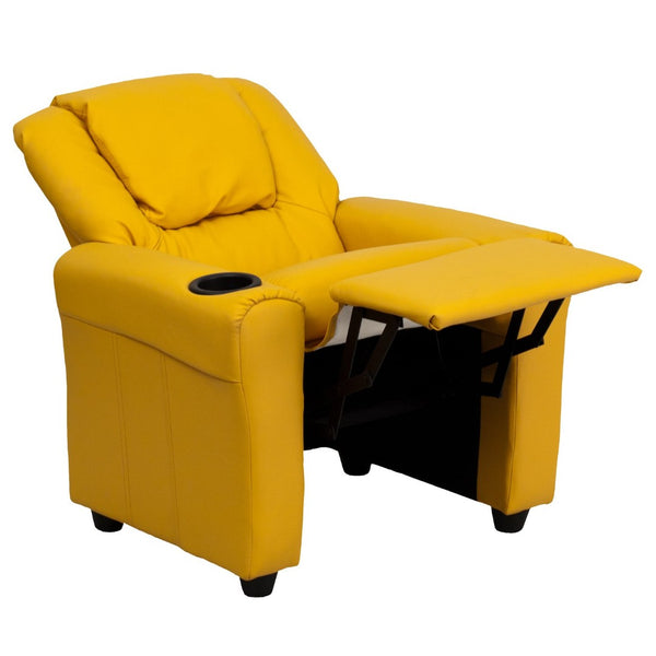 English Elm Vana Cozy Kids Recliner with Cup Holder, Headrest & Safety Features - Perfect for Playtime & Relaxation Yellow Vinyl DG-ULT-KID-YEL-GG
