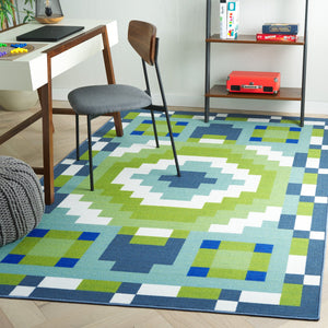 Safavieh Digital Modern Area Rug - Geometric Design In Vibrant Blue And Green, Soft & Durable For Home Decor Blue ,Green Polyamide Dga100m-4