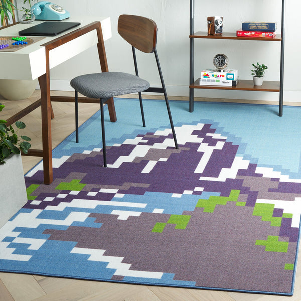 Safavieh Digital Contemporary Area Rug – Stunning Blue And Purple Pixelated Mountain Design For Modern Spaces Blue ,Purple Polyamide Dga102m-5