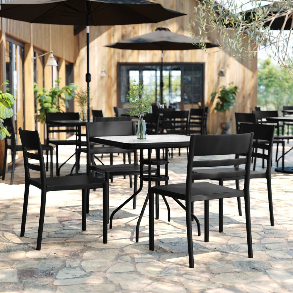 English Elm Bridgeport Indoor-Outdoor Stacking Chair - Durable, Weather-Resistant Design for Commercial Spaces Black DHF-317-APP-BLK-GG